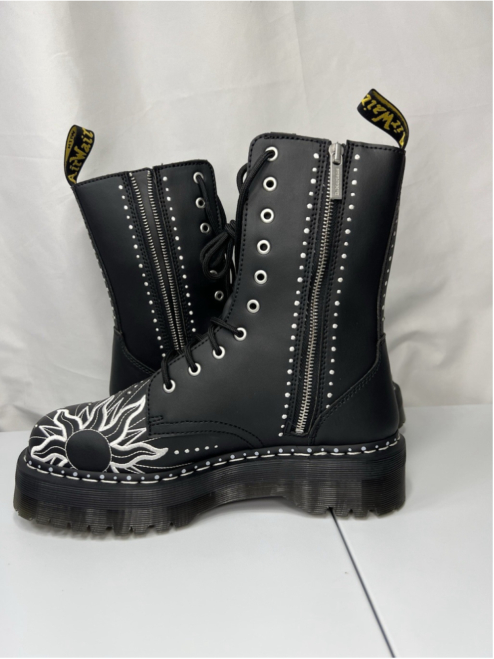Dr Martens Jadon Hi Solar Flare Boot Embroidery Black 11L 10M Goth Punk Festive - Picture 8 of 14